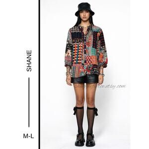 MSRP: $88 ✨ Shane Boho Patchwork Tunic – Size M/L  Johnny Was Inspired Silk Top✨